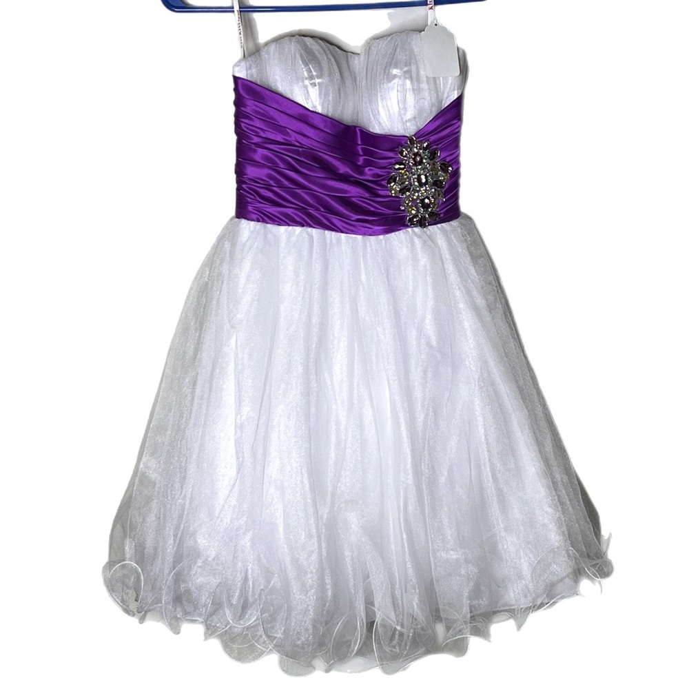 Kiss Kiss White and Purple Formal Dress